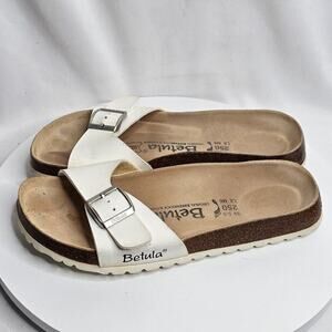 Women's Birkenstock Madrid Birko-Flor Buckle Slide Sandals White Sz EUR 39 US 8